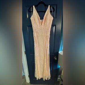 Light pink embroidered lace formal dress